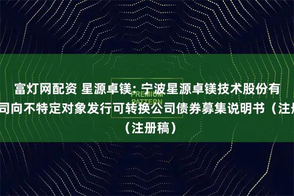 富灯网配资 星源卓镁: 宁波星源卓镁技术股份有限公司向不特定对象发行可转换公司债券募集说明书（注册稿）