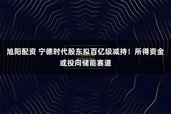 旭阳配资 宁德时代股东拟百亿级减持！所得资金或投向储能赛道